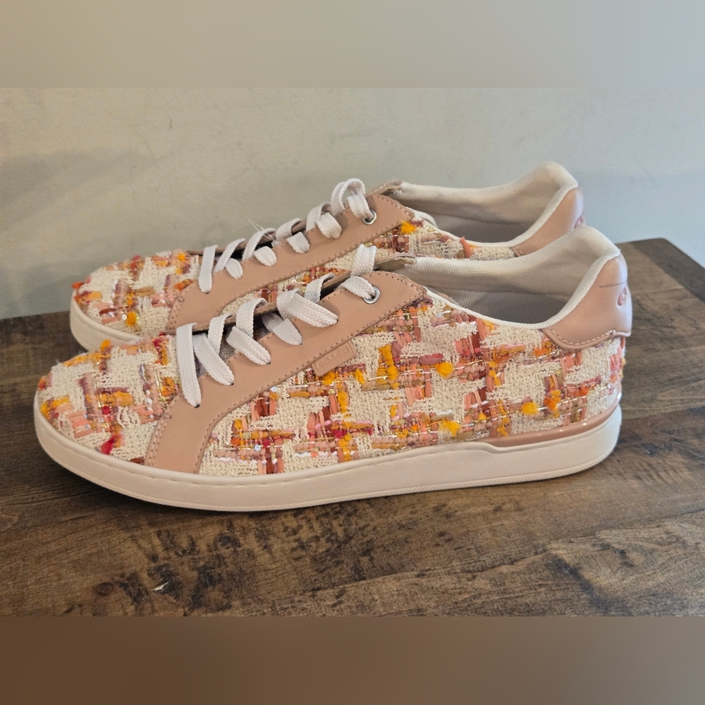 Coach Lowline Natural Multicolor Sneakers with Signature Tweed Pattern SIZE 11 - Picture 9 of 16